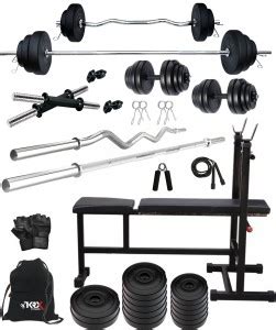 KRX PVC 40 Kg with 3 Ft Curl & 5 Ft plain Rod & 1 Pair Dumbbell Rods, 3 ...