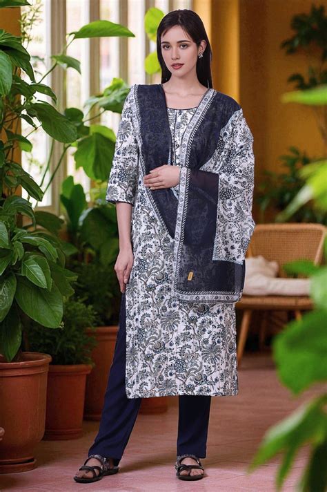 Buy White Floral Printed Pure Cotton Straight Kurta, Palazzo and ...