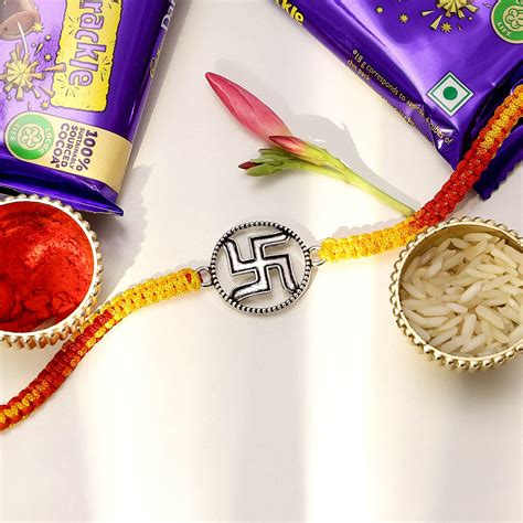 Swastika Design Silver Rakhi