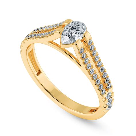 0.30ts. Pear Cut Solitaire Diamond Split Shank 18K Yellow Gold Ring JL