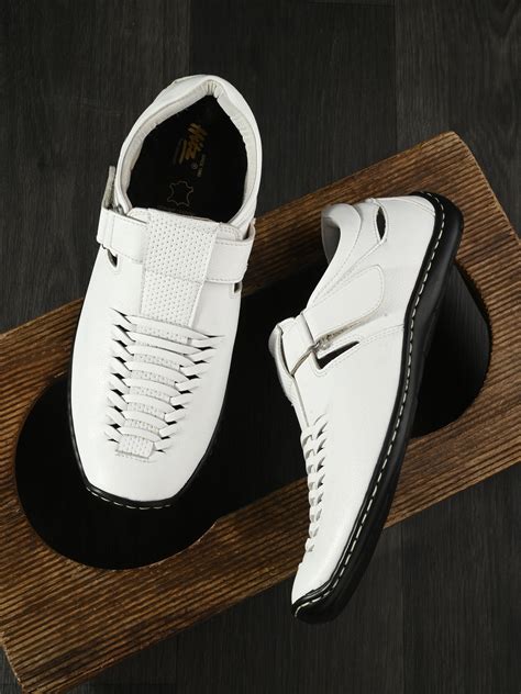 Hitz Men's White Leather Shoe Style Sandals with Velcro Closure – Hitz ...