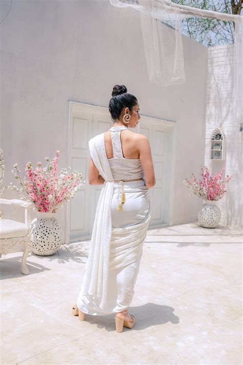 Chikankari Saree, Chikankari Dhoti Saree, Chikankari Blouse – Monk & Mei