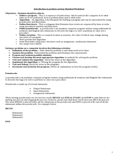 Image result for Problem Solving Hand Out