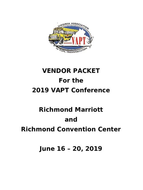 VENDOR PACKET For the 2019 VAPT Conference Richmond ... Doc Template ...
