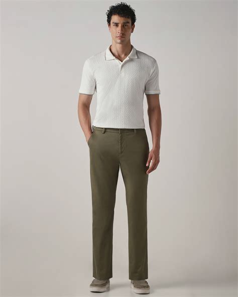 Buy Olive Slim Straight Fit Flat Front Pants Online at Muftijeans