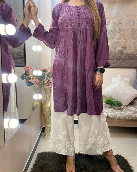 Rayon Cotton Chikankari Short Kurta With Palazzo Set – SurtiSilk