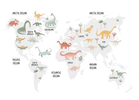 Dino World Map Removable Kids Wallpaper | Walltrendz