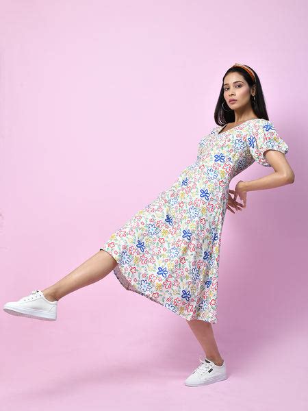 Buy White Quirky Printed Regular Midi Dress for Women - Zink London