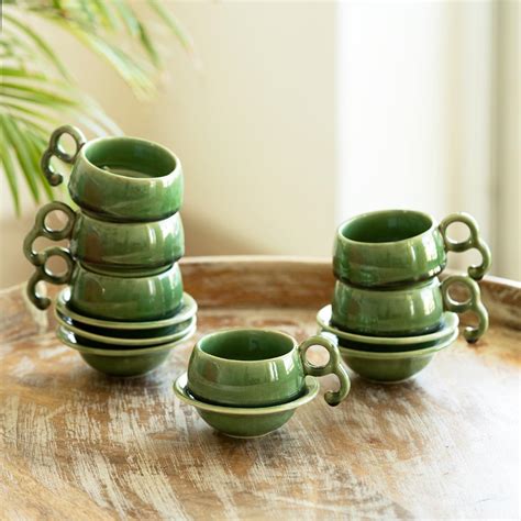 HouseLife Crockery Present Ceramic Cup and Saucer Set, 120ml, Set of 6 ...
