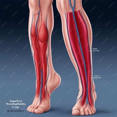 Medical Illustration of Superficial Thrombophlebitis and Deep Vein Anatomy in the Legs | Premium ...