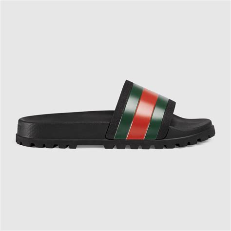 Black Gucci Web Rubber Slide Sandals | GUCCI® US