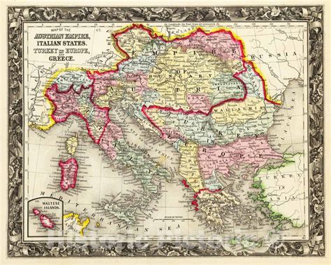 Historic Map : 1860 Map Of The Austrian Empire, Italian States. Turkey - Historic Pictoric