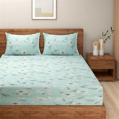 Buy SWAYAM Pastel Vogue Cotton 200TC Floral Print 3Pcs Queen Bedsheet ...