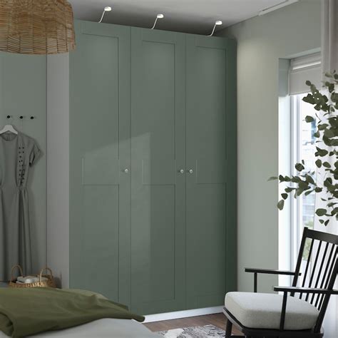 PAX / GRIMO wardrobe combination, white/grey-green, 150x60x236 cm ...