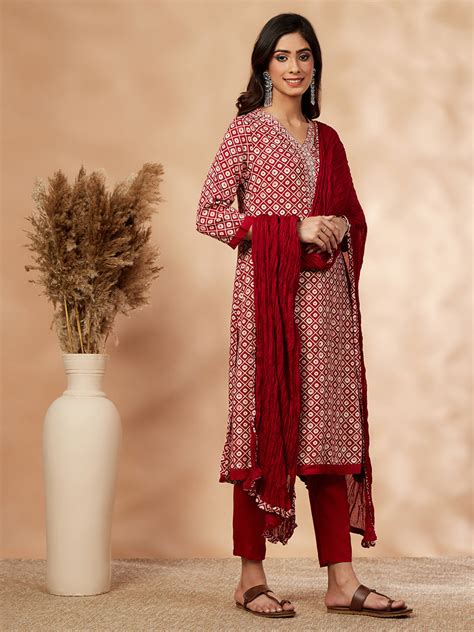 Red Printed A-Line Kurta Set – Imara