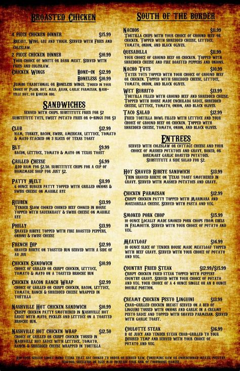 Menu at Laughing Horse Saloon pub & bar, Thompsonville
