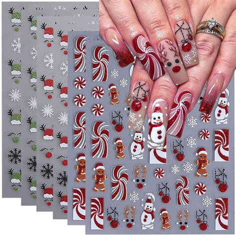 Amazon.com: Christmas Nail Art Stickers Decals,3D Glitter Christmas ...