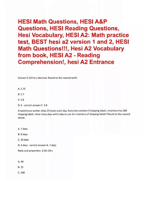 HESI Math Practice Test 的图像结果