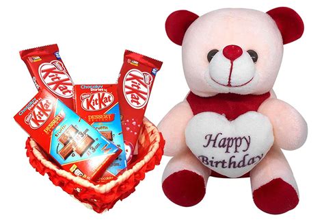 Special Birthday Gift - Decorative Red Basket with 3 Chocolates & Teddy ...