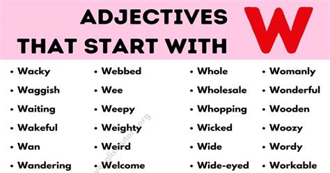 Adjectives that Start with W: List of 80 Interesting Adjectives that ...