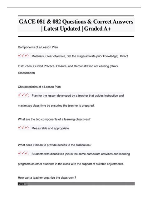 GACE 081 & 082 Questions & Correct Answers | Latest Updated | Graded A+ ...