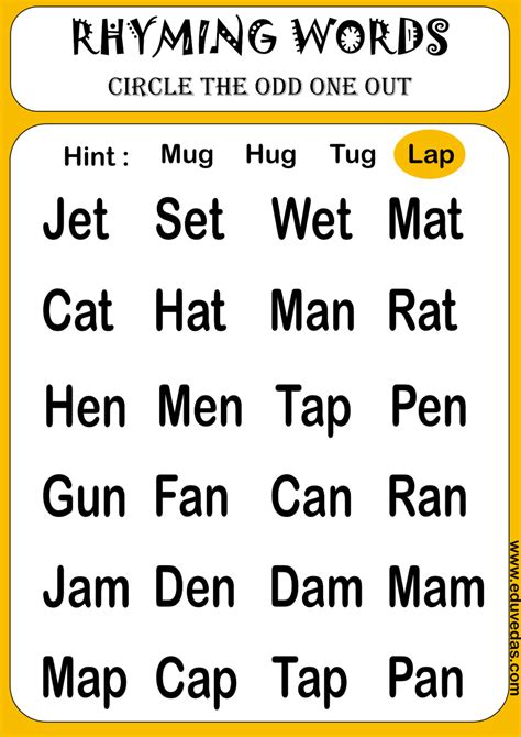 RHYMING WORDS | Rhyming words worksheets, Rhyming words, Rhyming words ...