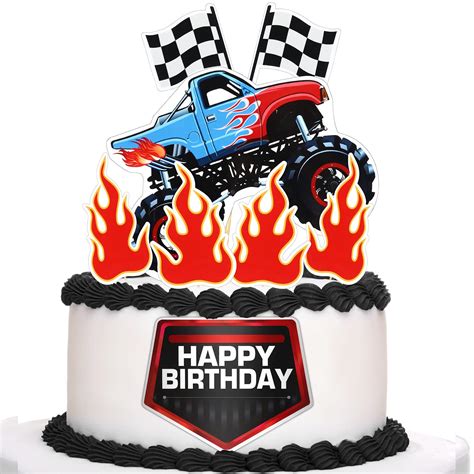 Buy 8 Pieces Monster Truck Cake Decorations Includes Monster Car Cake ...