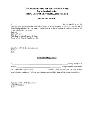 Fillable Online Declaration Form for PhD Course Work Fax Email Print ...