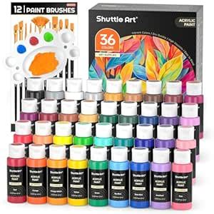 Shuttle Art Acrylic Paint Set, 36 Colors (60ml, 2oz) with 3 Brushes & 1 ...