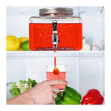 1 Gallon Clear Drink Dispensers Square Refrigerator Glass Dispenser ...