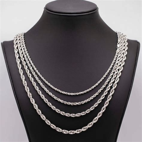 14K White Gold Rope Chain Necklace Real Hollow All Sizes - Etsy