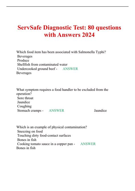 ServSafe Diagnostic Test: 80 questions with Answers 2024 - ServSafe ...