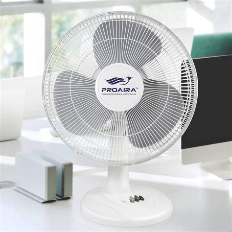 16" Oscillating Table Fan with Adjustable Tilt, 3 Speed Control, White