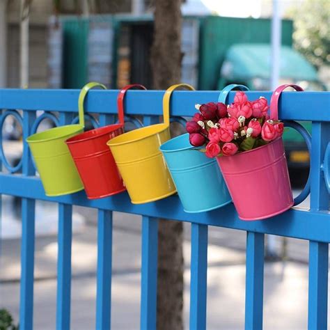 MosQuick® -Set of 5 Big Size Metal Hanging Planters for Balcony ...