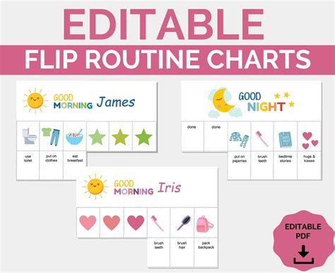 Editable flip visual routine chart schedule for kids toddler preschool ...