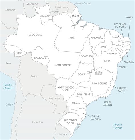 Vector map of Brazil with states and administrative divisions, and neighbouring countries and ...
