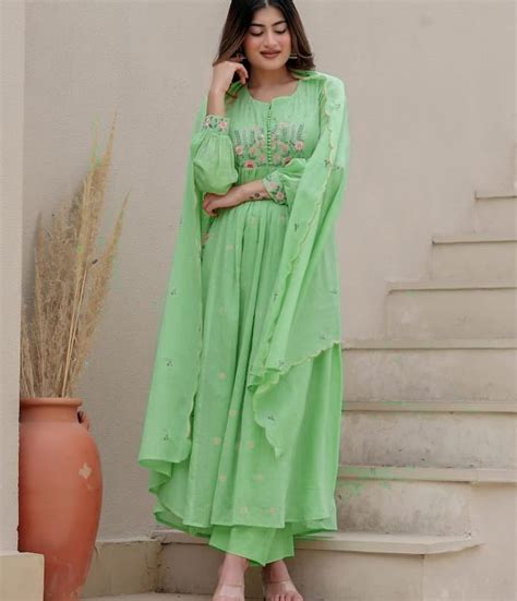 Women Green Super Dyeing Cotton Kurta Pant and Dupatta set – Sugamdha