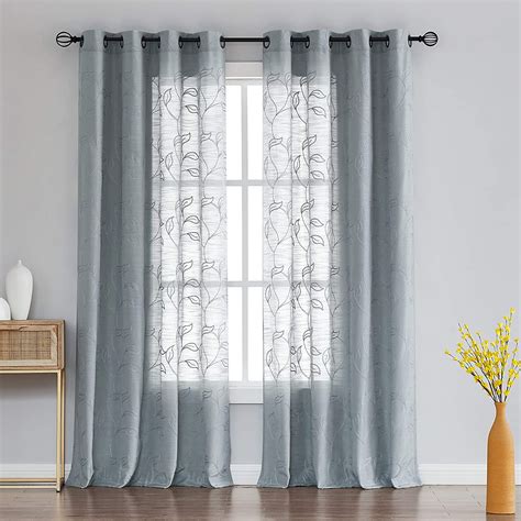 Buy Embroidery Grey Semi-Sheer Curtains 84" Long Window Curtain Panels ...
