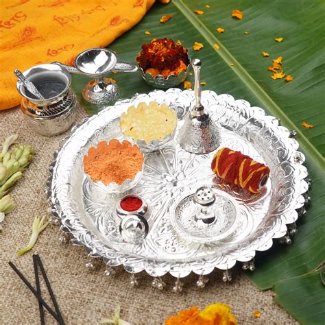 Silver Plated Thali Set 11" | Luxury Edition Pooja Thali Set of 10 ...