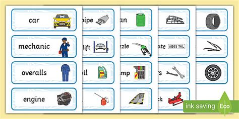 NZ Mechanics/Garage Role Play Word Cards