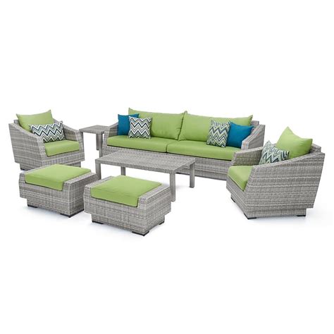 RST Brands Cannes 8-Piece Wicker Patio Sofa Conversation Set with Green ...