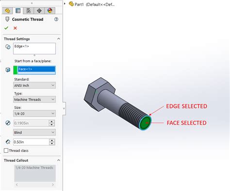Add Cosmetic Thread SolidWorks 的图像结果