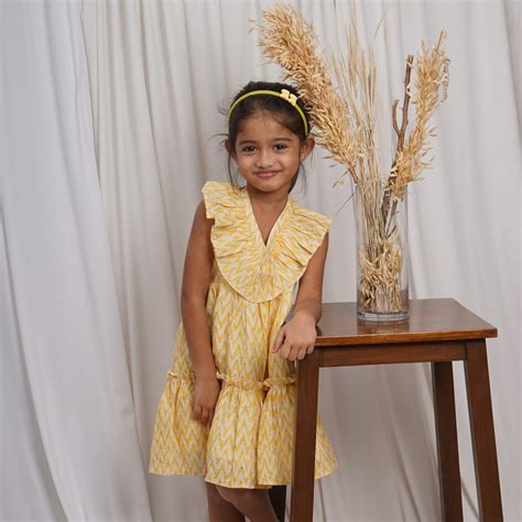 Yellow and White Zig Zag Hakoba Dress