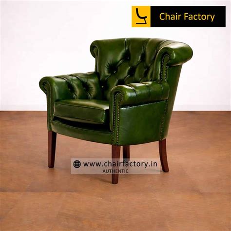 Alfred Bottle Green Genuine Italian Leather Mid-Century Style Arm Chair ...