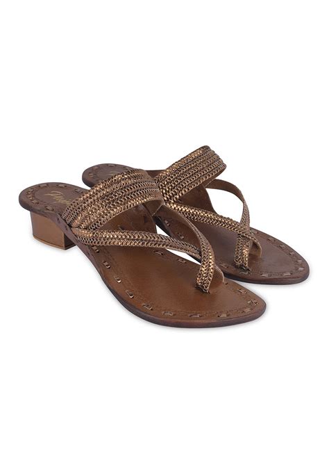 Get Copper Gandhi Kolhapuris Box Heels at ₹ 1559 | LBB Shop