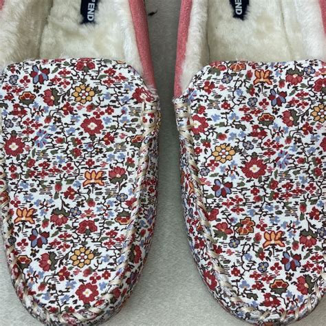 Lands' End Womens SIZE 10 Flannel Moccasin Fur Insole Slippers Ivory ...