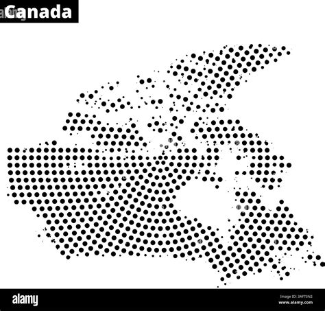 A dotted representation of Canada highlights its geographical features and key locations ...