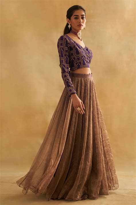 Zari Tissue Gold Kalidaar Lehenga with Raw Silk Angrakha Blouse & Orga ...