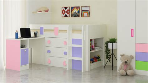 Adona Sonoma Loft Bunk Bed Front Ladder with Study Desk on Wheels, Dra ...