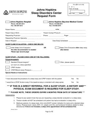 Fillable Online Johns Hopkins Sleep Disorders Center Request Form Fax ...